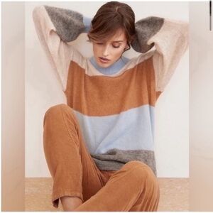 Part Two Tate PU striped Pullover mockneck wool mohair blend sweater size small